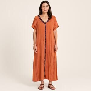 Soft Surroundings Tie Dye Maxi Dress 1XP Petite Plus Orange Boho Lagenlook Indie